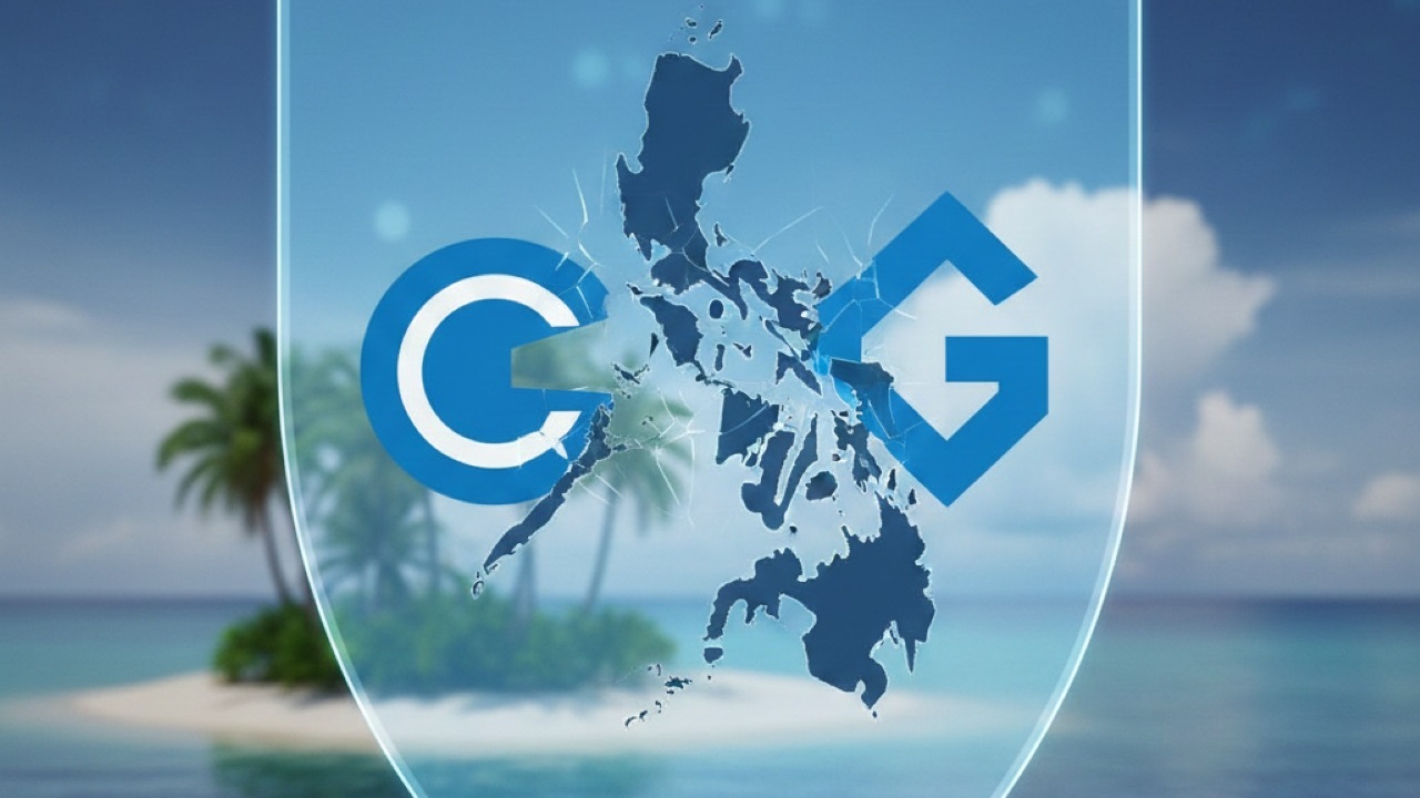 Philippines map with block icons over Coinbase and Gemini, a digital lock and regulatory papers