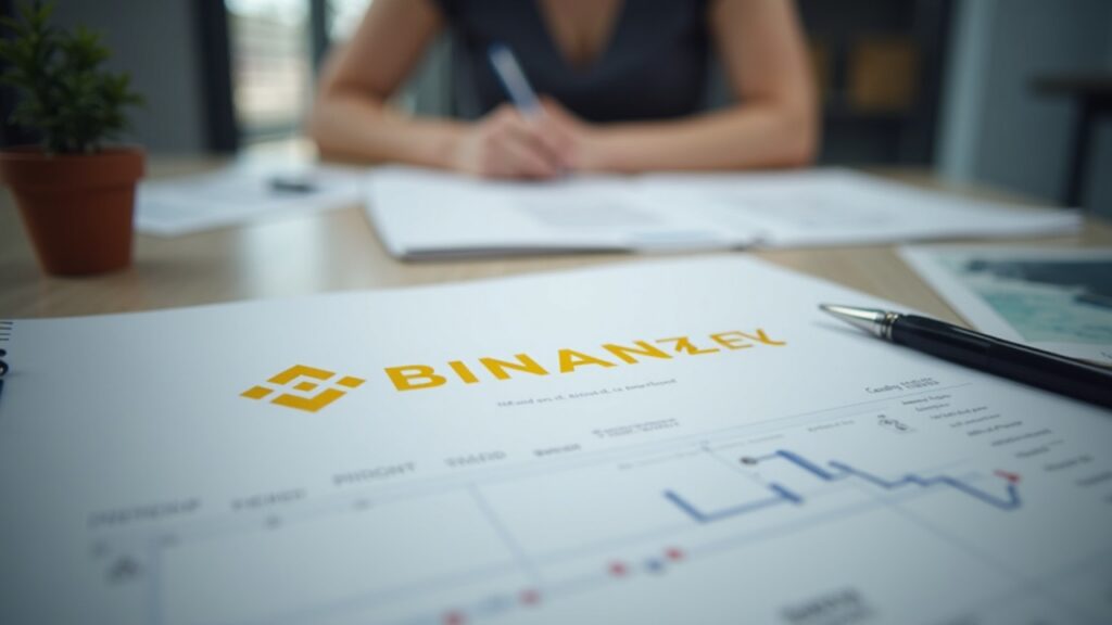 Editorial desk scene with a formal report showing Binance and Upbit logos, symbolizing a timeline dispute.