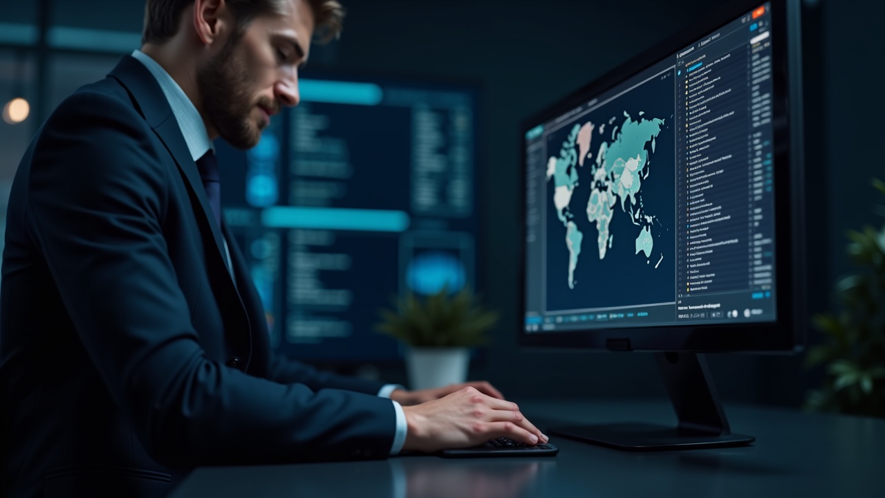 Finance desk with a suited analyst beside screens showing tokenized U.S. Treasuries on the Canton Network ledger, DTCC branding.