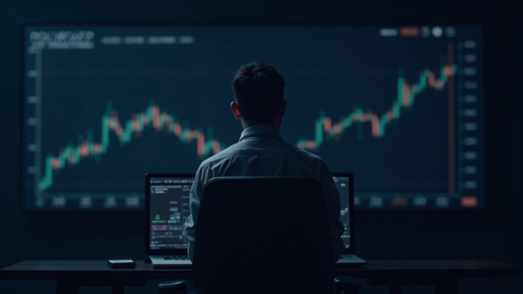 Crypto analyst at a newsroom desk with a large screen showing the LIT token and FDV chart, signaling a launch moment.