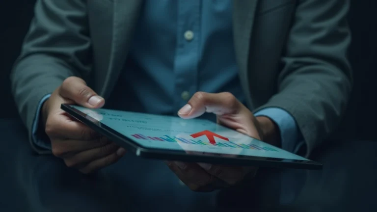 Analyst reviewing a tablet showing TSOL ETF data with a red outflow arrow signaling Solana ETF redemptions.