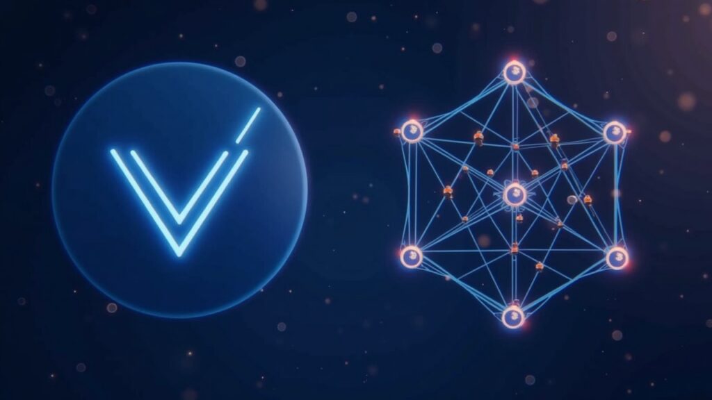 VeChain logo beside validator nodes and voters casting ballots, illustrating Hayabusa DPoS and tokenomics changes