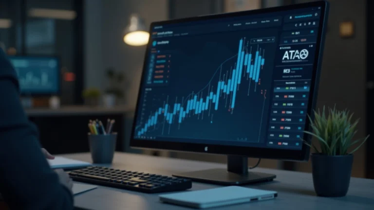 Editorial desk shot showing a computer with an AXS price chart and a subtle whale icon in a neutral newsroom setting
