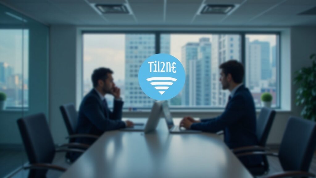 Editorial photo of Bankinter and Bit2Me executives in a modern boardroom, branding visible with a Tether emblem.