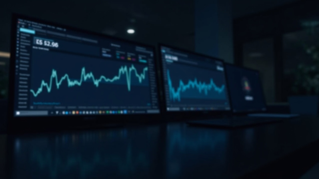 Newsroom desk with monitors displaying real-time U.S. equity tickers and on-chain data feed, subtle Chainlink branding