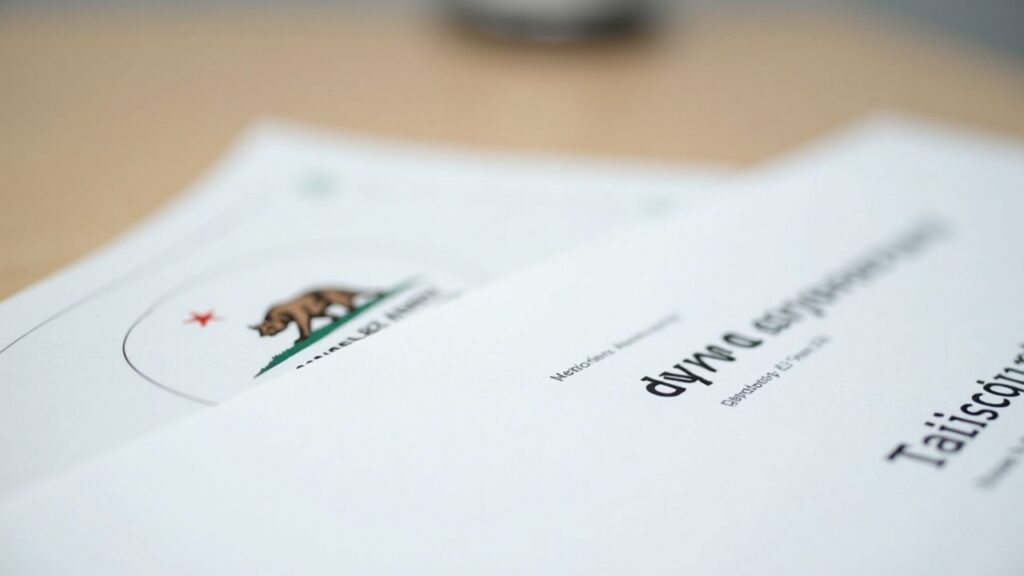 Close-up of a DFPI document with the California seal beside a Nexo loan agreement, signaling crypto lending regulation.