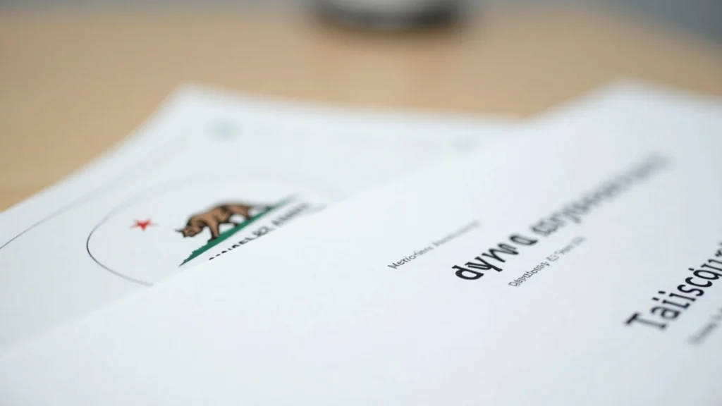 Close-up of a DFPI document with the California seal beside a Nexo loan agreement, signaling crypto lending regulation.
