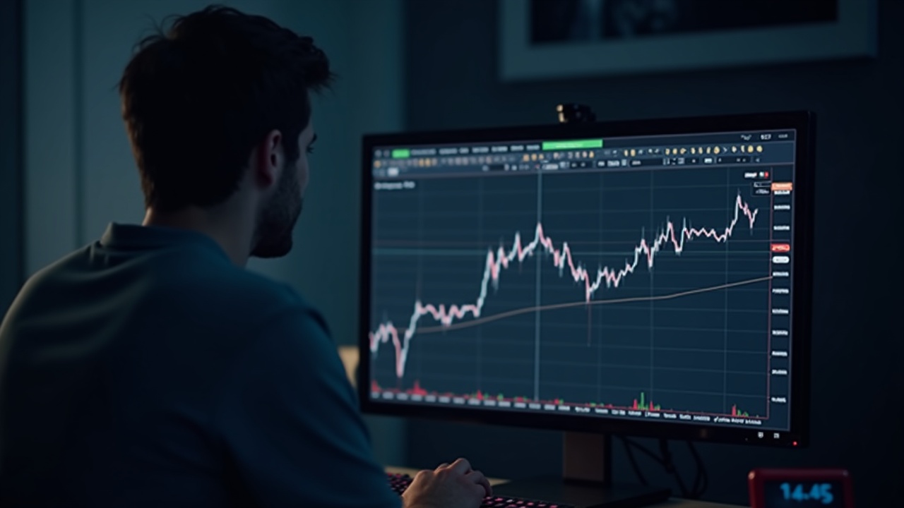 Analyst at a desk reviewing a monitor showing Ethereum around $2.9K with a flat price chart and ETF flows in the foreground.