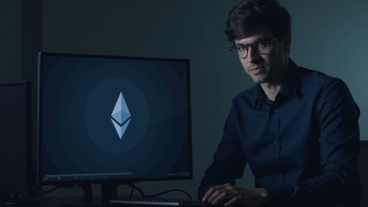 Editorial portrait of a journalist at a desk with an Ethereum logo on the monitor, signaling growing on-chain activity.