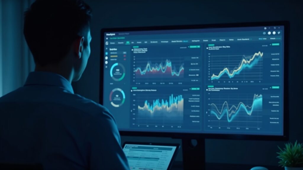 Professional analyst viewing real-time Sui on-chain dashboards with wallet labels and flow charts.