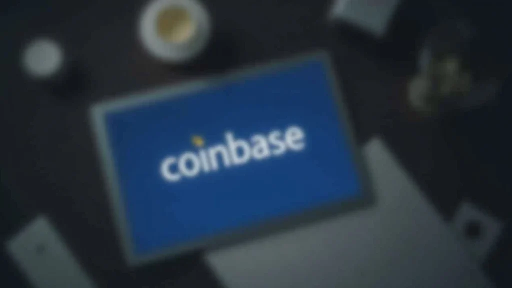 Editorial newsroom with tablet showing Coinbase logo, signaling ARK's stock move in a neutral, institutional vibe