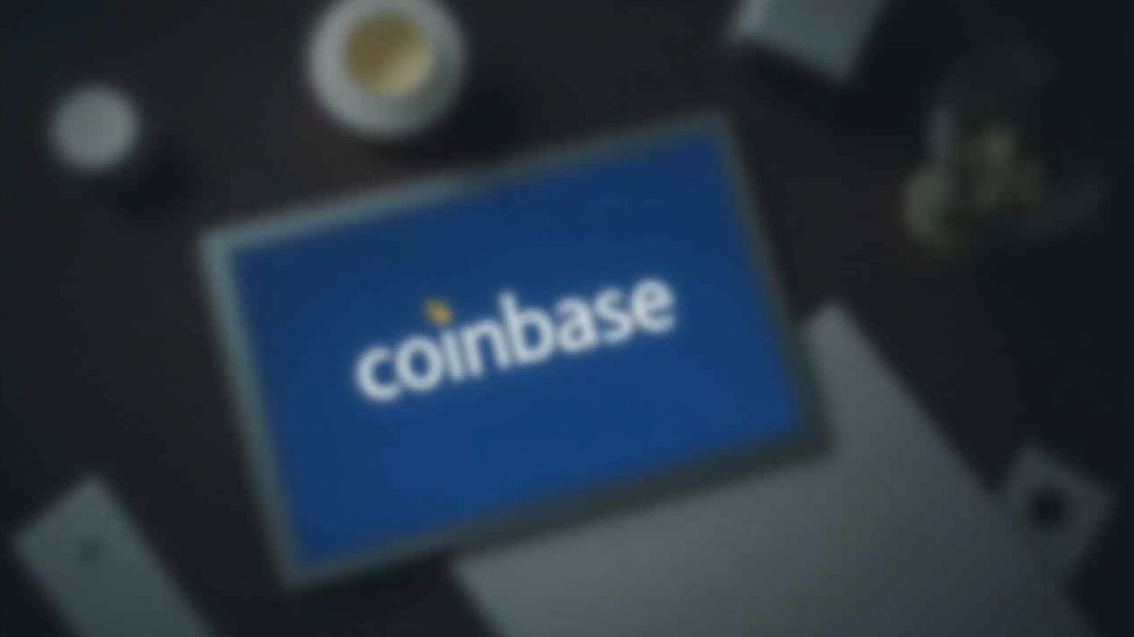 Editorial newsroom with tablet showing Coinbase logo, signaling ARK's stock move in a neutral, institutional vibe