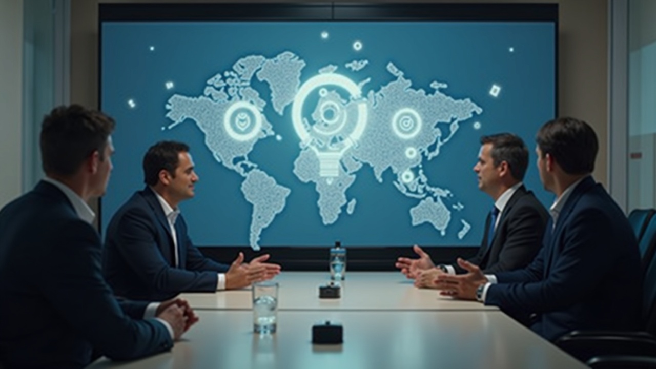 Boardroom scene with Bed Bath & Beyond and Tokens.com executives examining a tokenized real estate platform showing tokens