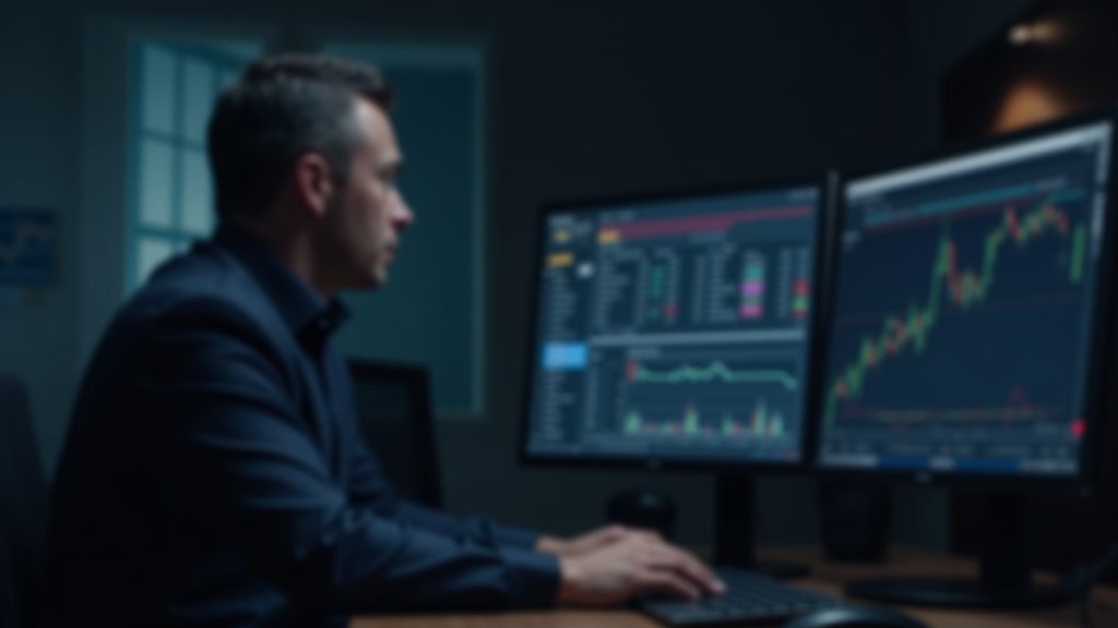 Financial analyst at a newsroom desk monitors Binance withdrawal status after AWS disruption.