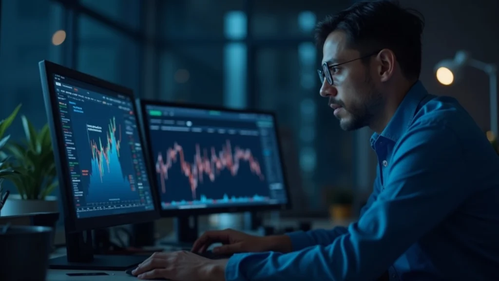 Finance professional at a desk with two monitors showing Bloomberg data and a Canton Network onchain ledger for tokenized markets.