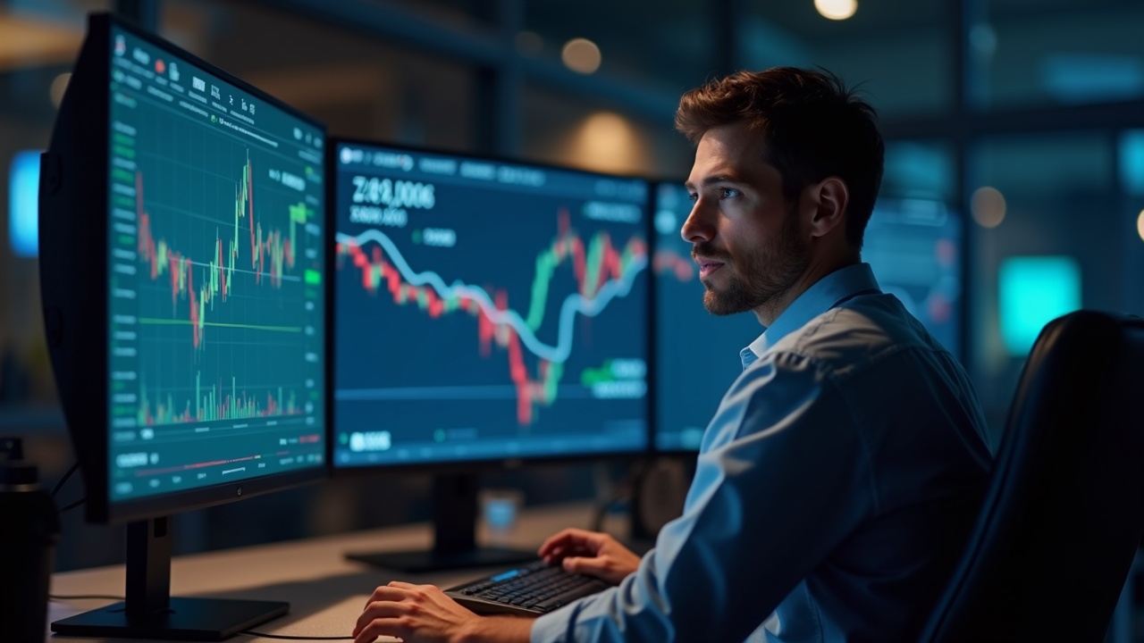 Professional trader at a newsroom desk monitoring BTC near 60k with ETF flow data on a monitor.