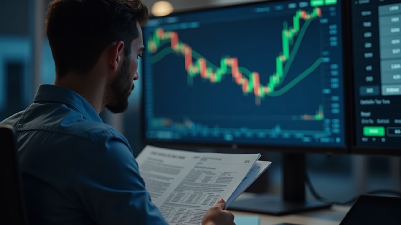 Bank analyst at desk with Form 13F and Bitcoin ETF charts, illustrating Intesa Sanpaolo's regulated crypto exposure.