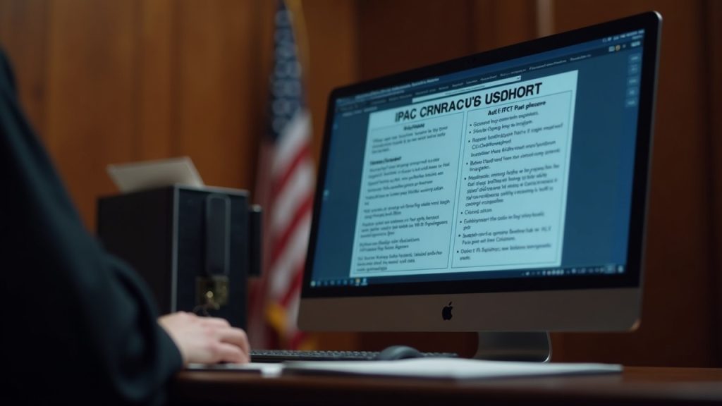 Editorial image of a judge's bench with a screen displaying Kalshi contracts under CFTC oversight