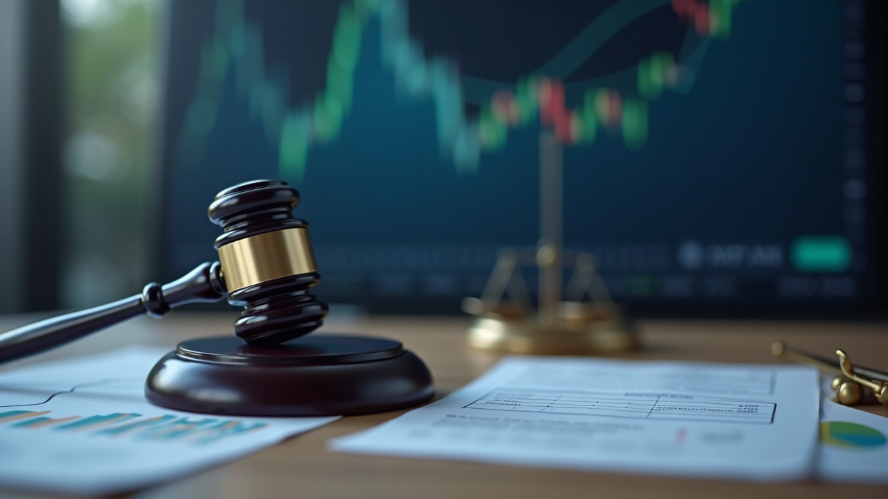Judge's gavel and legal papers beside a blurred market screen, illustrating federal-state clash over prediction markets.