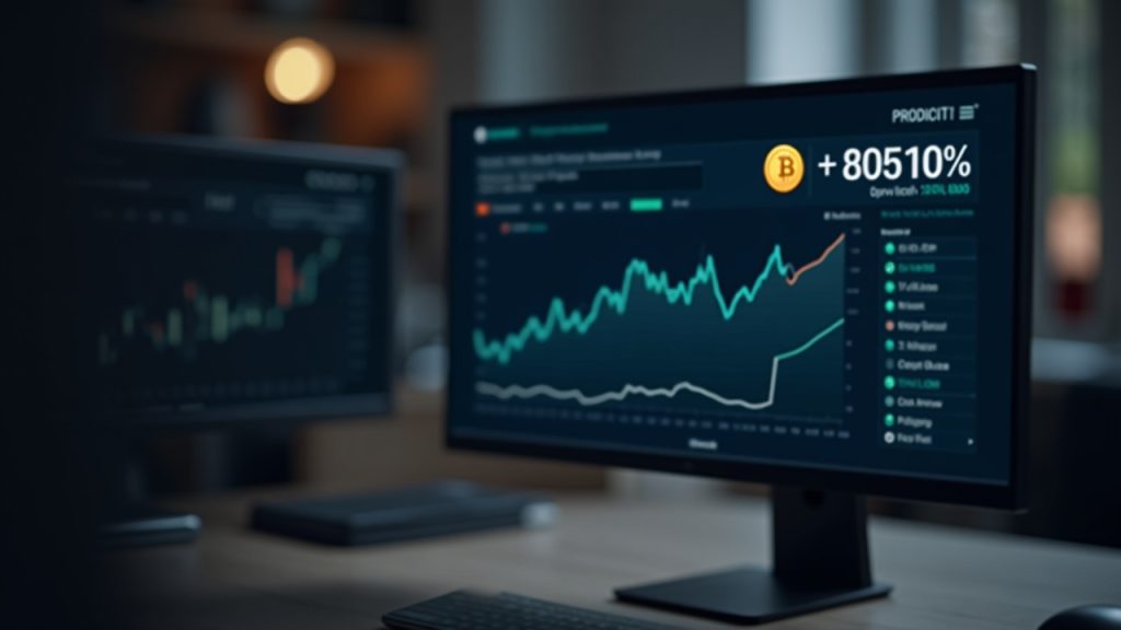 Editorial desk with a monitor showing WLFI up 10%, a USD1 stablecoin icon, and subtle Apex branding.
