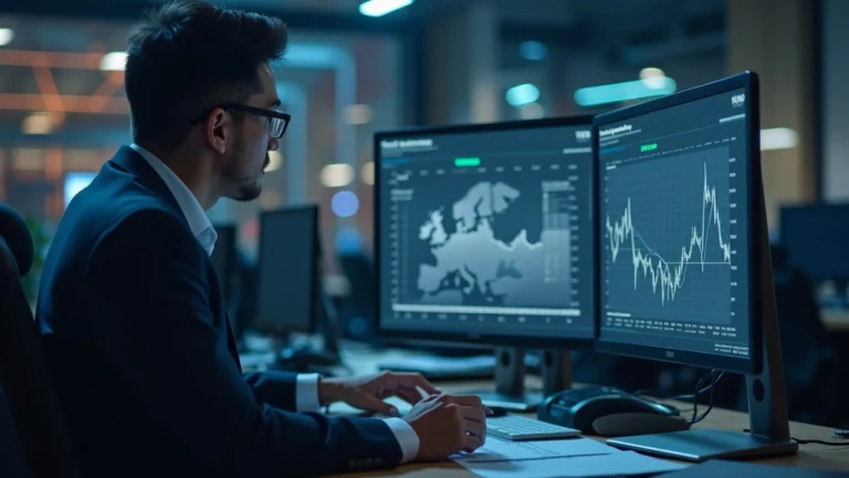Analyst reviews TAO data on dual monitors in a newsroom, with a subsidy-to-revenue visualization on screen.