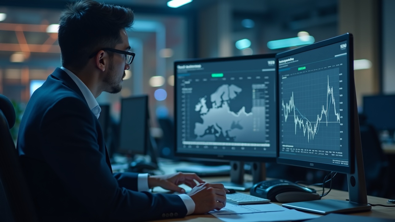 Analyst reviews TAO data on dual monitors in a newsroom, with a subsidy-to-revenue visualization on screen.