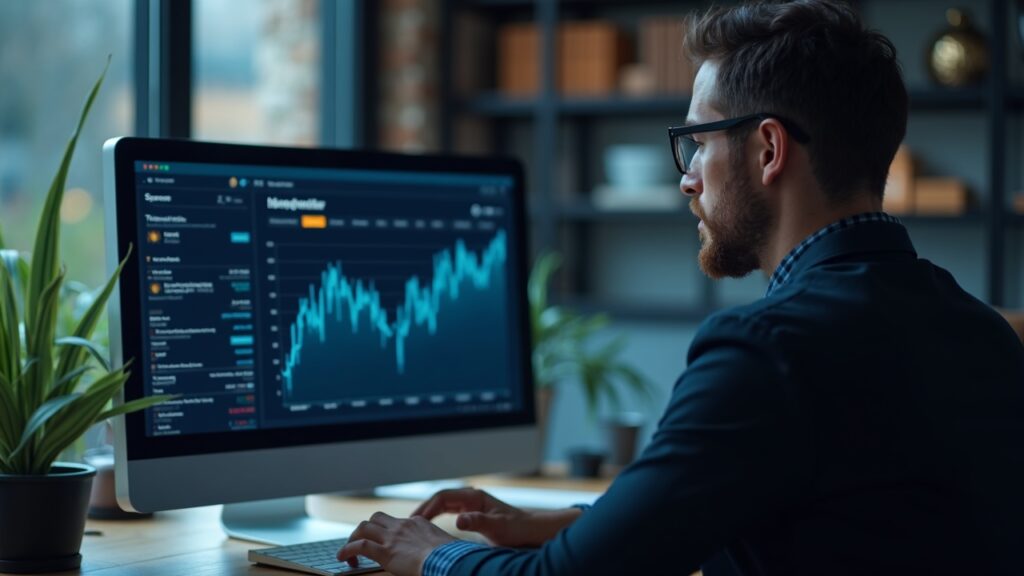 Analyst at a desk with a monitor showing live on-chain attestations for a tokenized BUIDL fund and Chronicle verification.