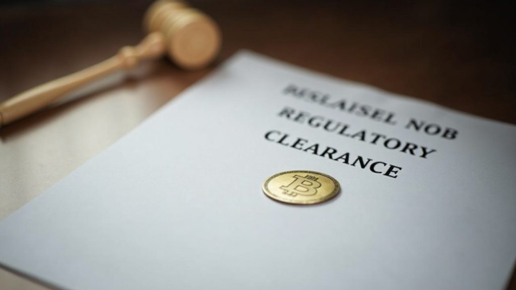 Courtroom document on desk with BitClout token symbol, neutral lighting, signifying dismissal with prejudice.