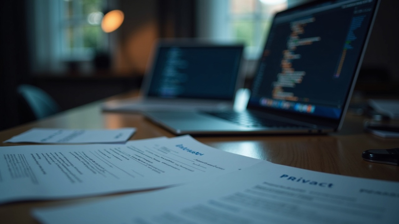 Newsroom desk with Zcash documents, a laptop showing code, highlighting privacy tools and ZODL funding after ECC split