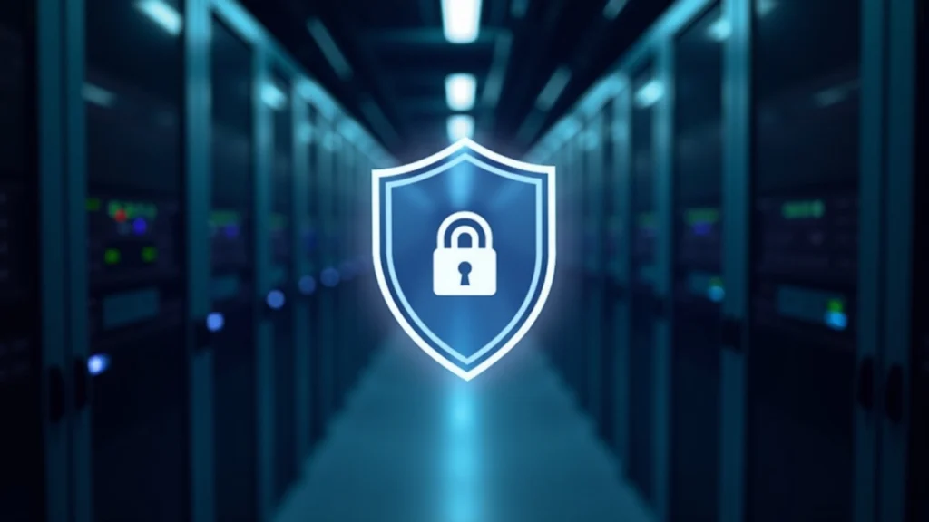 Editorial photo of a data center with a shield overlay signaling post-quantum security for Arc L1 and USDC.