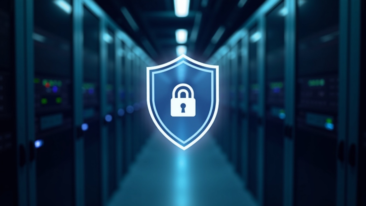 Editorial photo of a data center with a shield overlay signaling post-quantum security for Arc L1 and USDC.