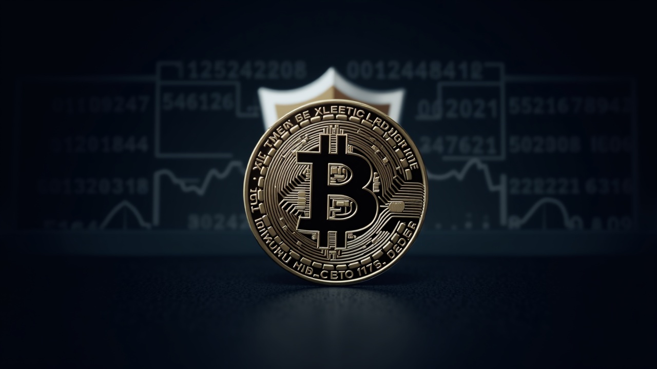 Bitcoin coin with a subtle quantum shield in the background, signaling migration to quantum-safe wallets