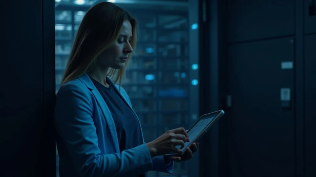 Risk manager in a secure custody vault monitors off-exchange collateral on a tablet for BitMEX via Zodia Interchange.