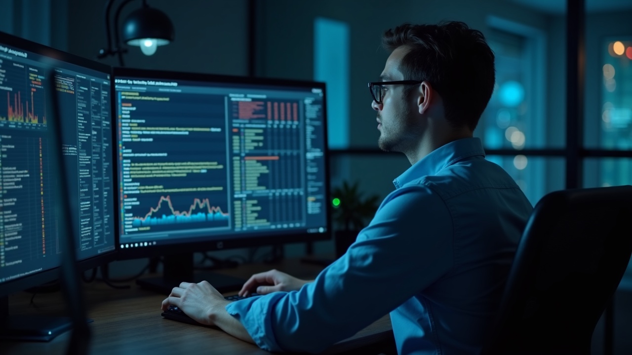 Newsroom portrait of a crypto analyst at a desk, monitor shows Ronin migrating to Ethereum Layer 2 with OP Stack.