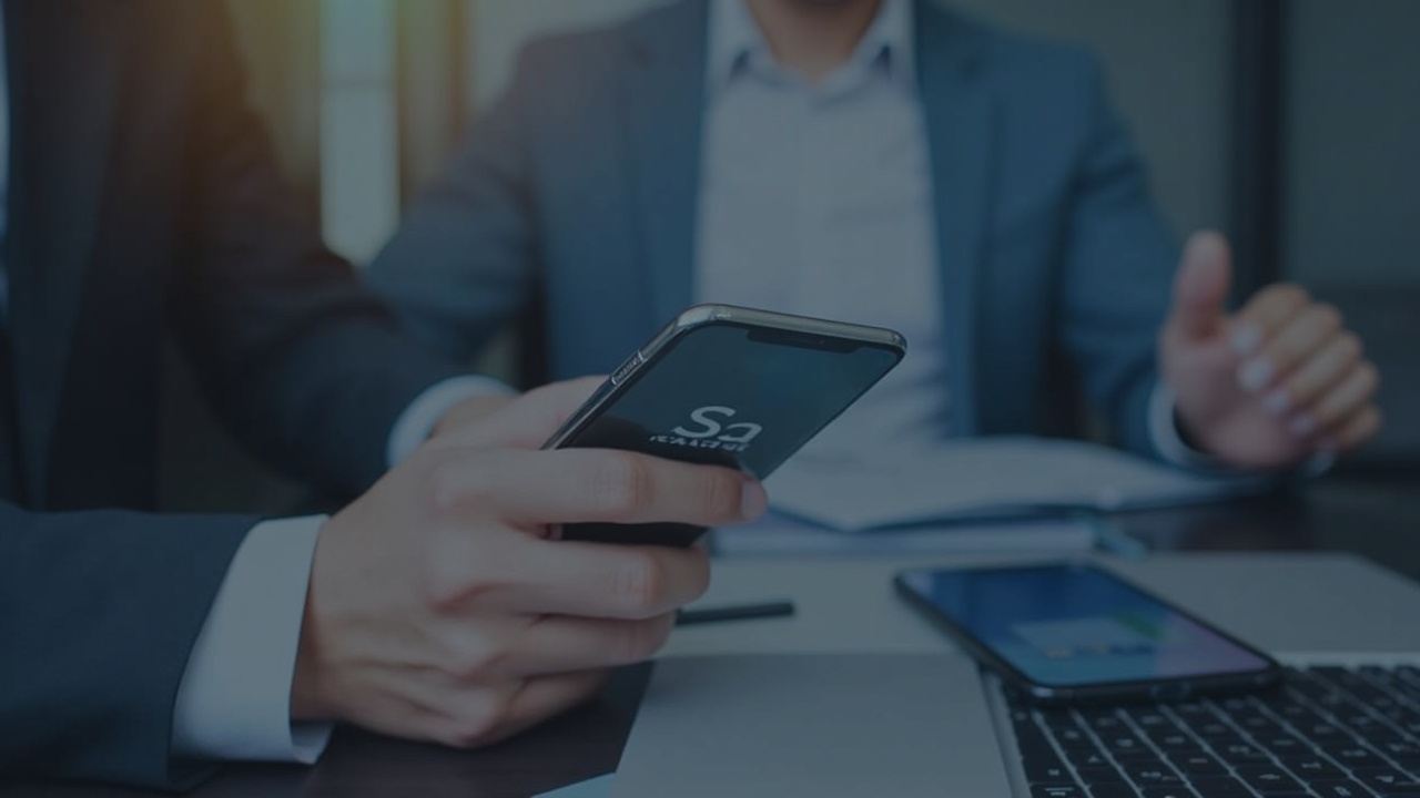 Newsroom scene with a smartphone showing the SoFi app and the XRP logo, signaling broad XRP access.
