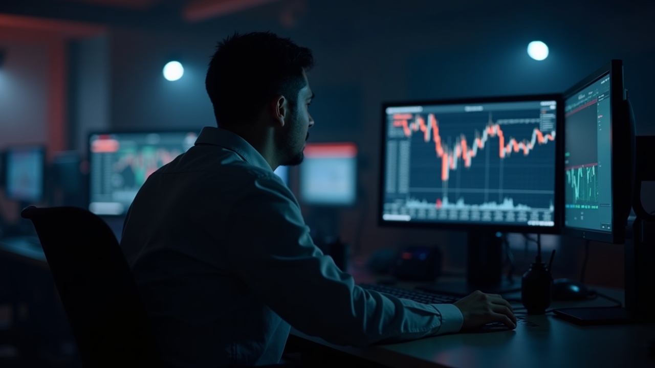 Serious trader at newsroom desk viewing SpaceX on Solana preSPAX trading in Bitget's pre-IPO zone