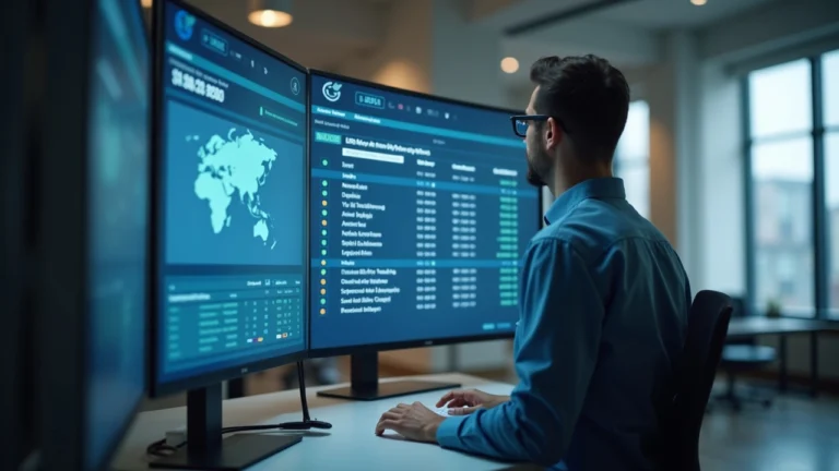 Finance executive reviews ERP ledger on screen labeled USDb, a Bitcoin-backed enterprise payments stablecoin.