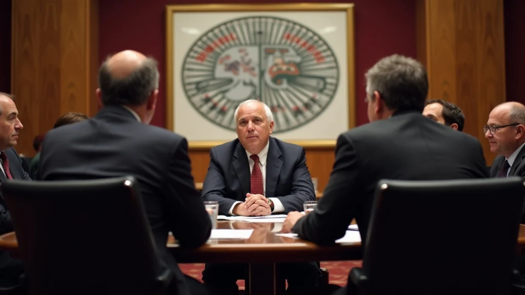 Policy briefing with suited executives around a table, Americans for Fair Markets banner, prediction-market regulation.