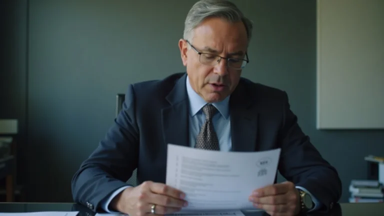 Editorial portrait of a Federal Reserve official reviewing a document about a new payment account for crypto firms.