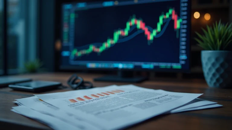 Newsroom desk scene with Bitcoin price board and transfer documents illustrating ETF redemption flows affecting liquidity