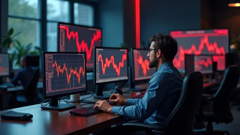 Editorial desk monitors IBIT outflows and Bitcoin around $72k on red market data screens in a newsroom.