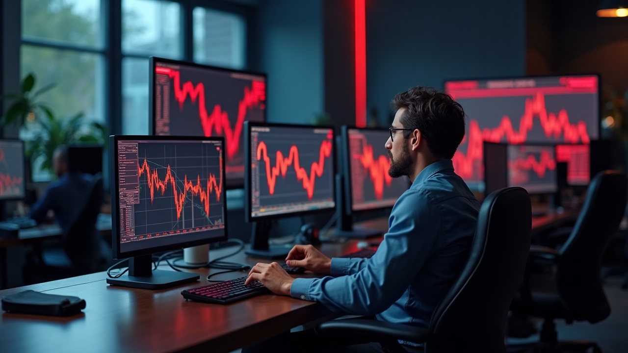 Editorial desk monitors IBIT outflows and Bitcoin around $72k on red market data screens in a newsroom.