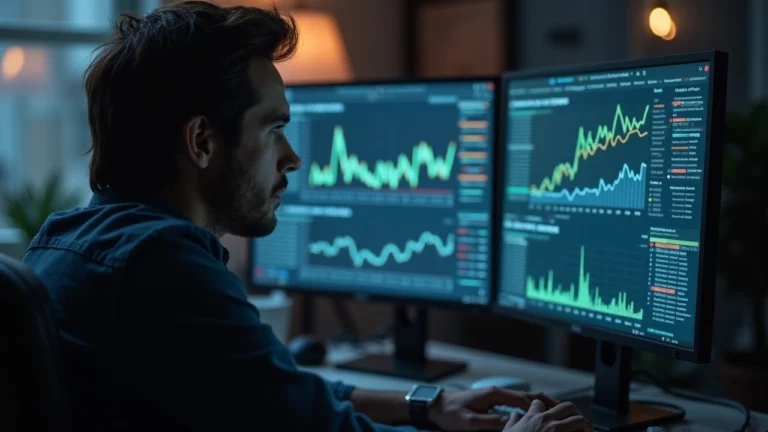 Crypto analyst in a newsroom examines rsETH collateral restoration metrics on a monitor with cross-chain and Ethereum imagery.
