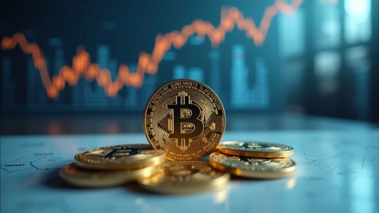 Editorial: Bitcoin coins on a desk with a dominant corporate silhouette, signaling MicroStrategy's concentrated demand.