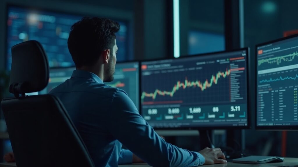 Professional newsroom portrait of an analyst at a desk, monitor shows USDT freeze figures with Tron and Ethereum logos.