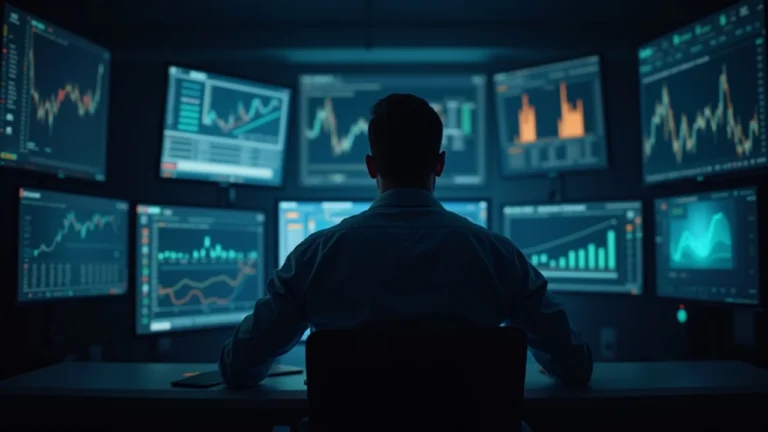 Market analyst at a desk with screens showing WETH and rsETH data in a newsroom setting.