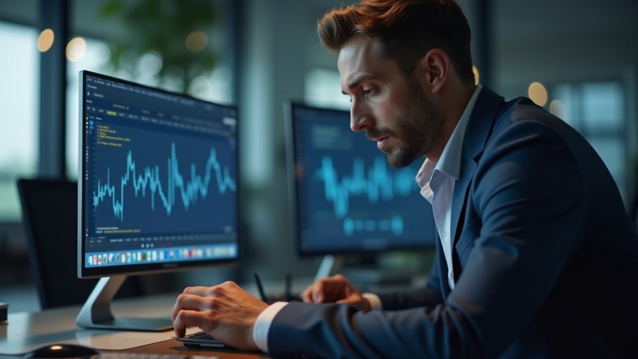 Finance professional at a modern desk with a monitor showing neutral figures, signaling Altura Yield Vault wind-down.