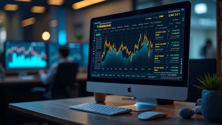 Finance desk scene with a monitor displaying MUB, TSLAB, CRLCB, SNDKB, NVDAB tickers and Binance branding