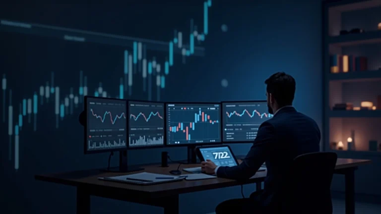 Analyst at a newsroom desk reviewing screens showing BNB near 722 with rising arrows signaling altcoin rotation.