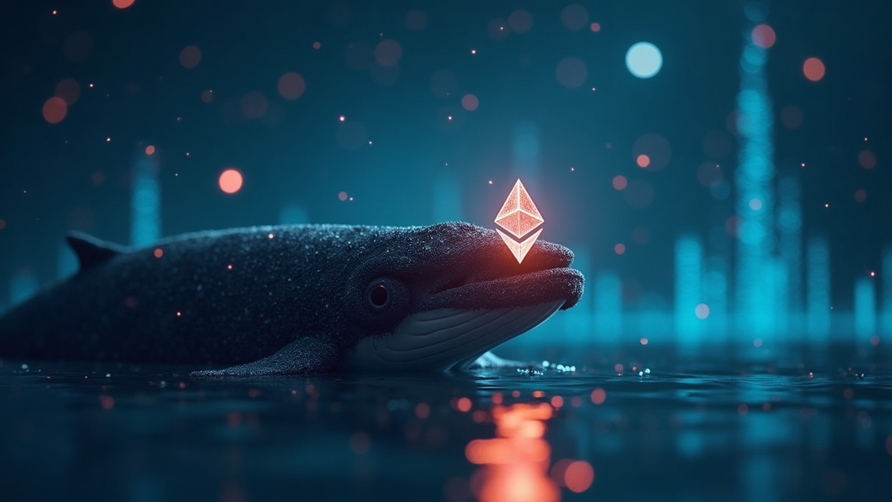 Editorial image of a crypto whale avatar with a glowing ETH symbol and a subtle Spark Protocol interface in the background.